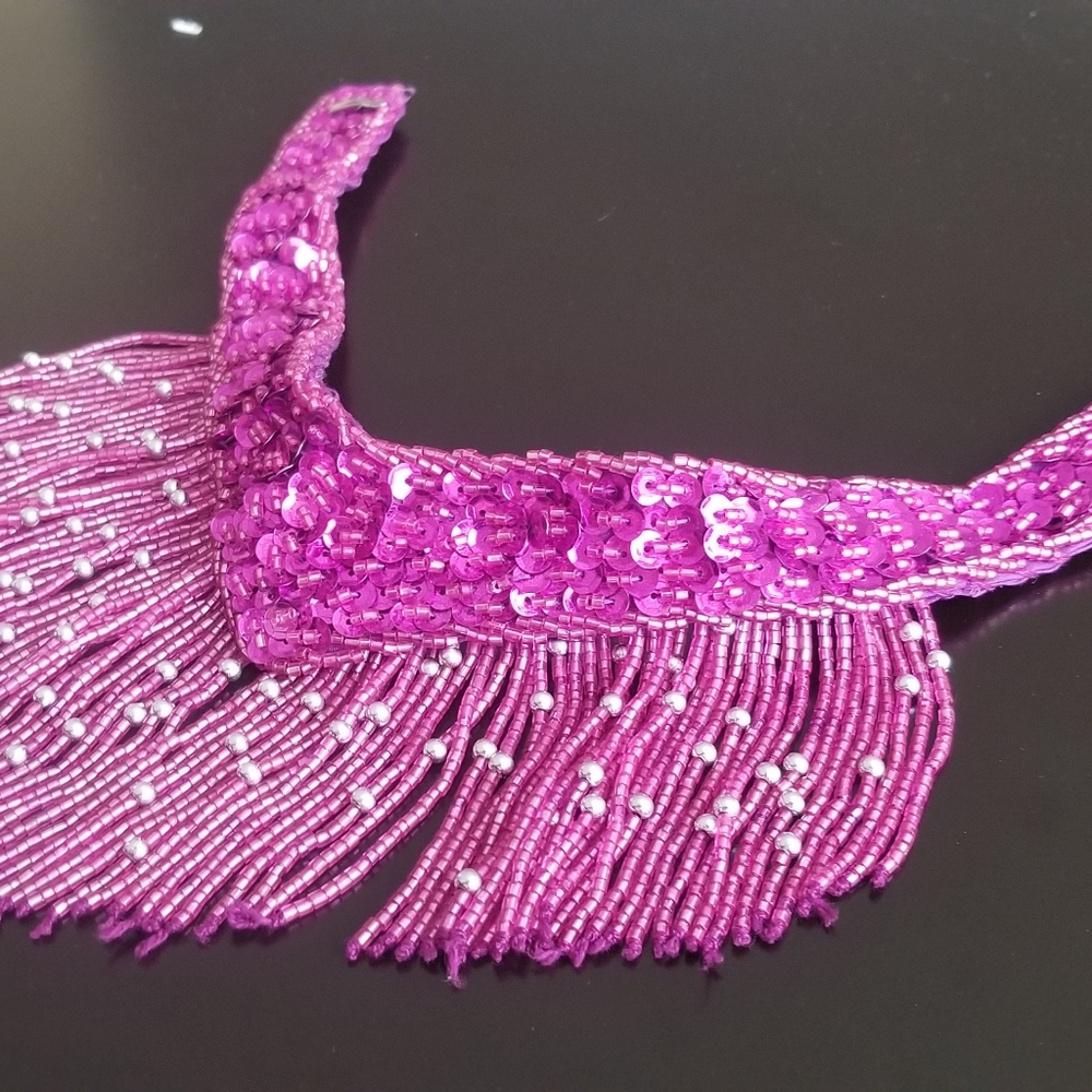 Egyptian Collar Sequins Bib Choker Necklace Fuschia Tribal Belly Dance Vintage